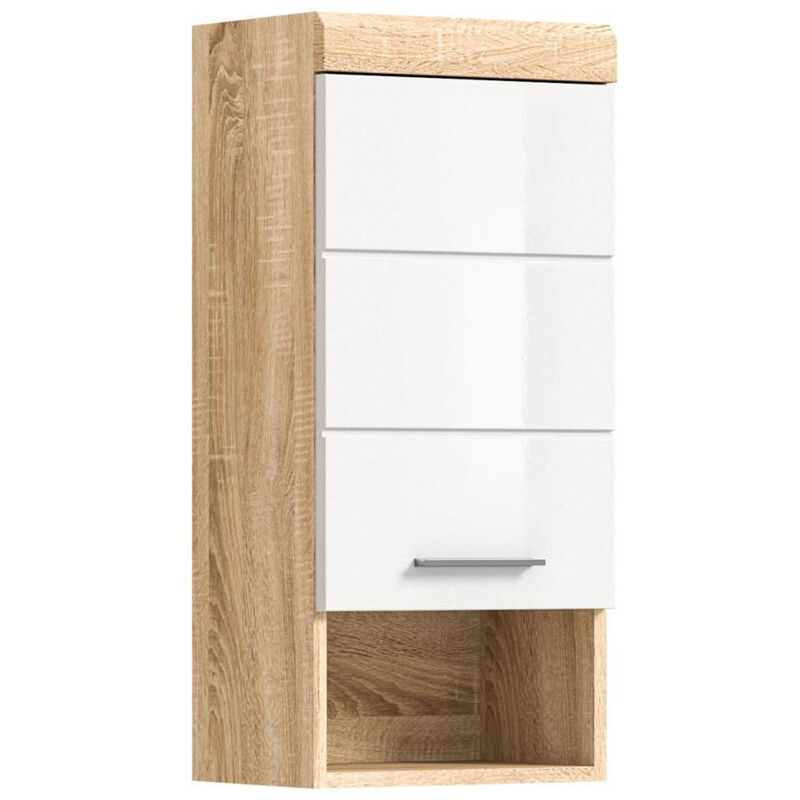 Ebuy24 - Lambada armoire de salle de bain accroché au mur 1 porte, 1 tablette brillant blanc,chêne décor.