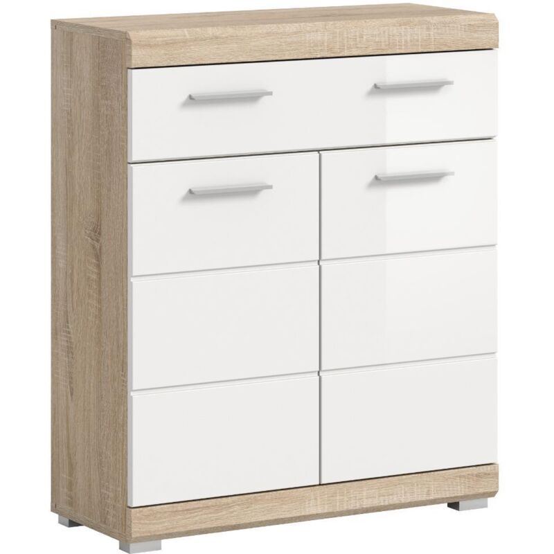 M&S Lambada Badschrank 2 Türen, 1 Schublade Weiß Hochglanz, Eiche Dekor.