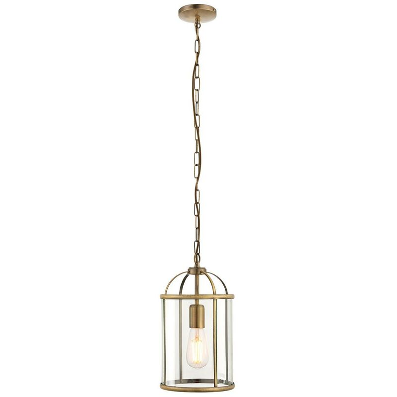 Endon Lighting - Endon Lambeth - 1 Light Ceiling Pendant Antique Brass, Glass, E27