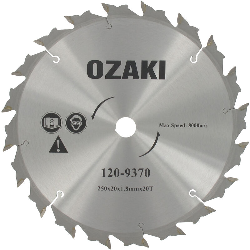 Lame 20 dents à pointe carbure adaptable pour débroussailleuse - Coupe de 250mm, alésage: 20,0mm, épaisseur: 1,8mm
