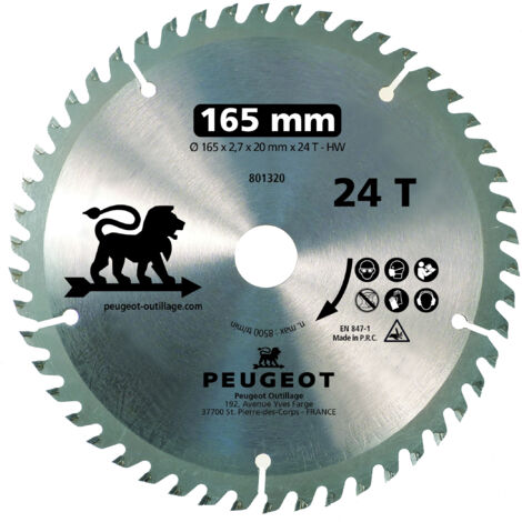 Lame à pastilles carbure Ø165mm-Alésage 20 mm-24T