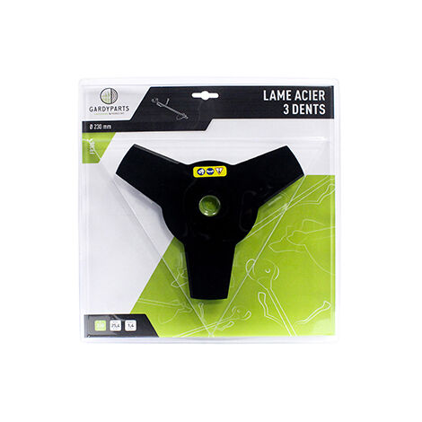 lame acier 3 dents pleine pour débroussailleuse, dimensions coupe: 230mm, alésage: 25,4mm, ep: 1,4mm. (sous coque).