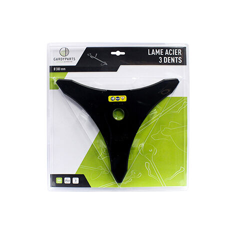 lame acier 3 dents professionnelle pour débroussailleuse, dimensions coupe: 300mm, alésage: 25,4mm, ep: 3,0mm. (sous coque).