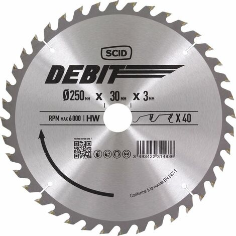 Lame au carbure pour scie à onglet SCID - Epaisseur 3 mm - 40 dents - Diamètre 250 mm - Alésage 30 mm
