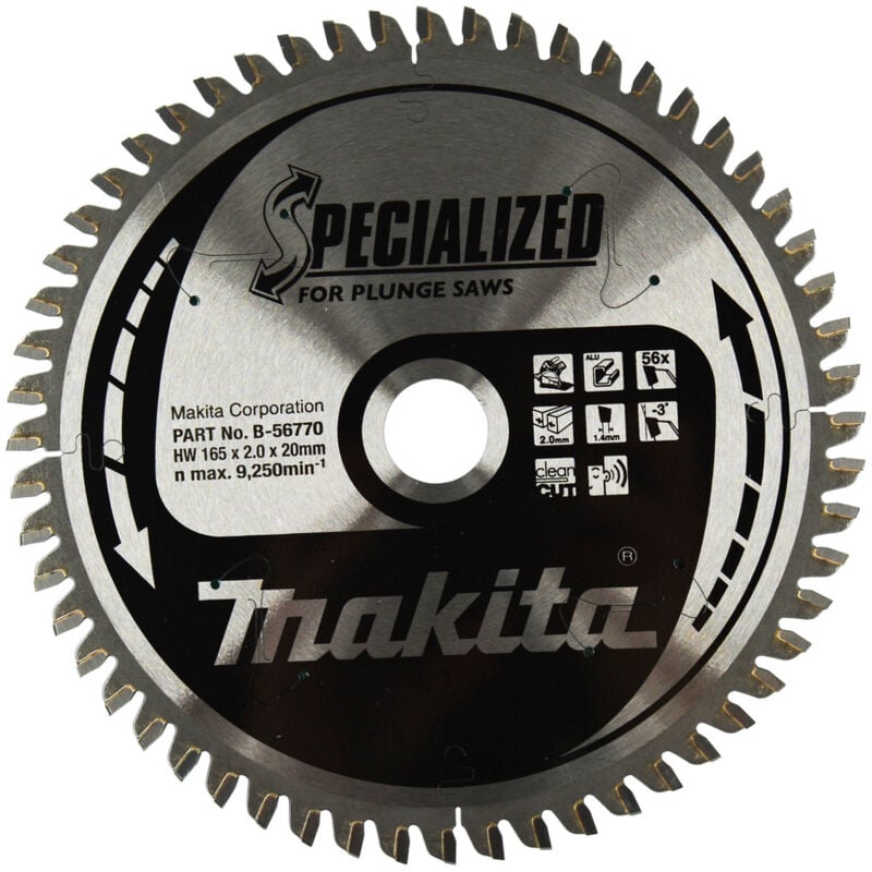 Makita - Lame de scie circulaire alliage t.c.t spécialisé 165 x 20 mm 56 dents B-56770