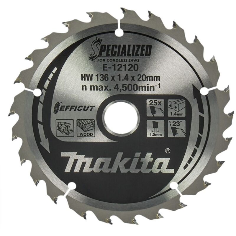 E-12120 Efficut tct Lame scie circulaire 136x20 mm 25 dents 1,4 mm Bois - Makita