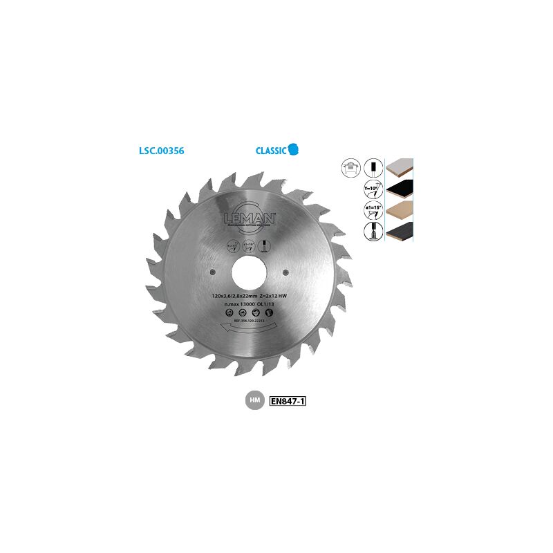 Inciseur circulaire extensible Classic ø 120 Alésage 22 Ep. 2,8-3,6/2 x 2,0 Nbrnts 2x12
