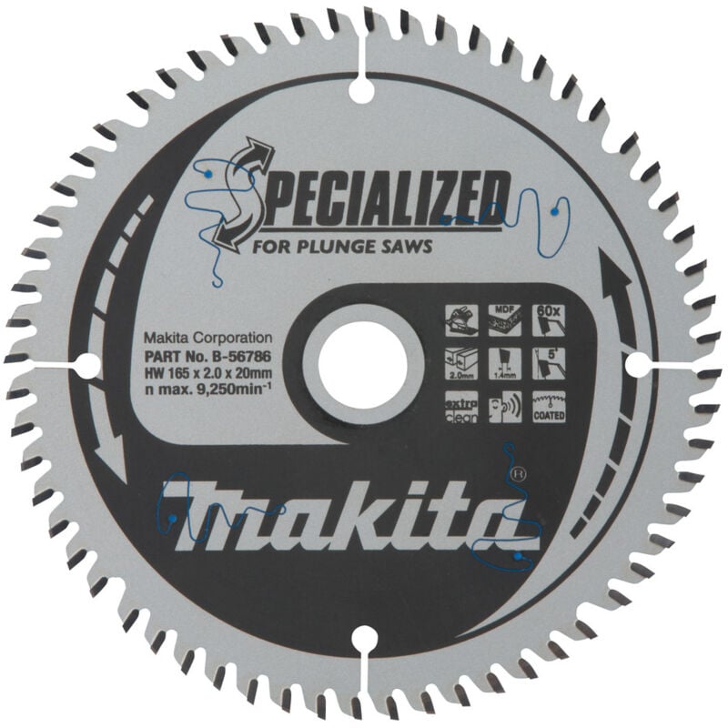 Makita - lame carbure mdf spe plo+batt 165X20MM 60D B-56786
