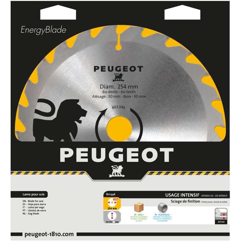 Peugeot Psp - Lame carbure pour scie circulaire d. 254 x 30 mm x z 60 - Bois - 801346 - Peugeot