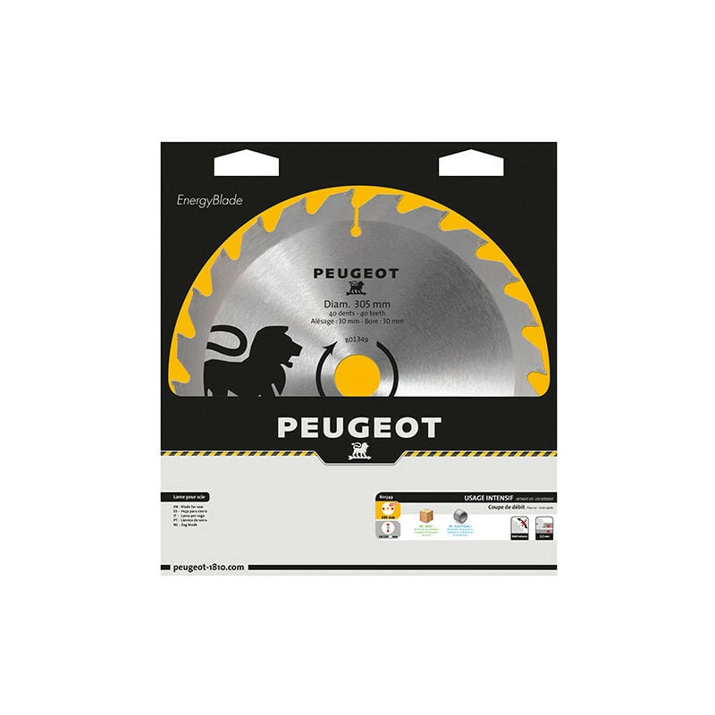 Lame carbure pour scie circulaire d. 305 x 30 mm x z 40 - Bois - 801349 - Peugeot