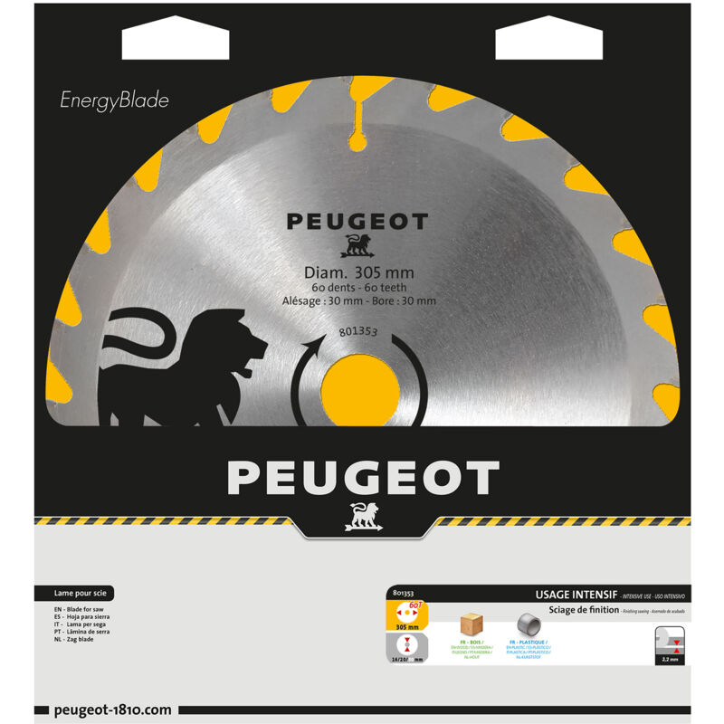 Peugeot Outillage - Lame à pastilles de carbure ø 305 mm 60T Diamètre 305 mm, Alésage 30 mm, Nombre de dents 60T ,