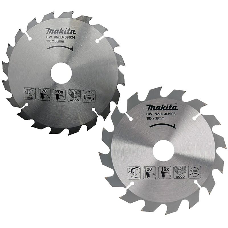Set di 2 lame standard in carburo di legno, ø 185 mm, per seghe circolari Makita D-20052