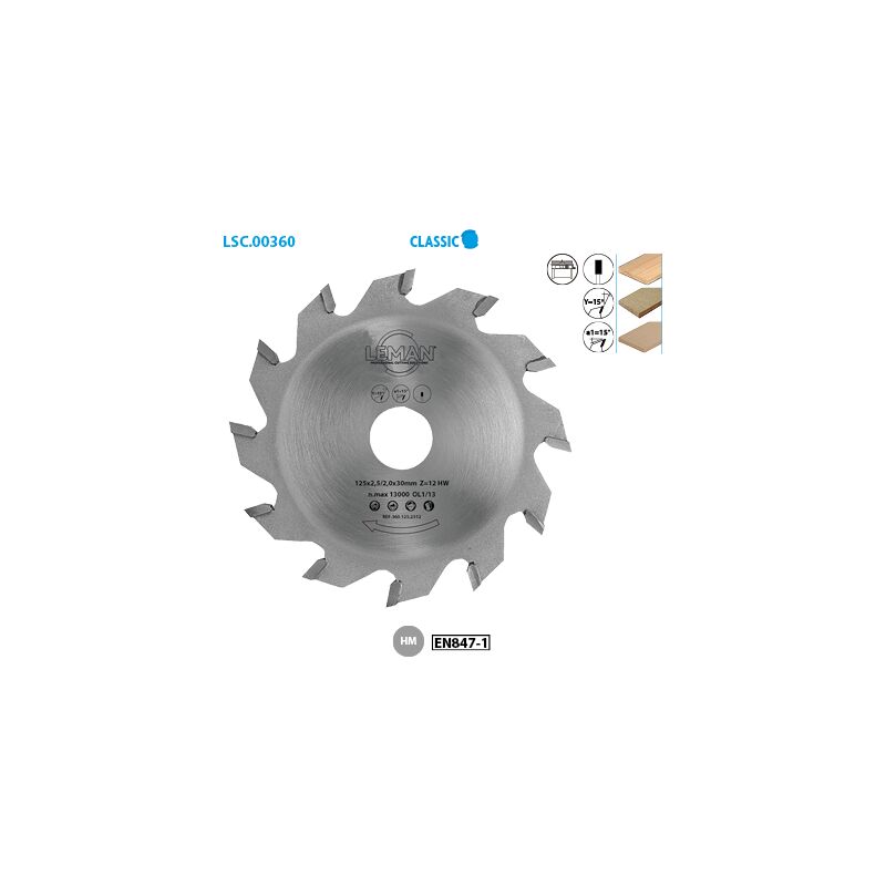 Leman - Lame de scie circulaire rainurage Classic ø 125 Alésage 30 Ep. 2,5/2mm