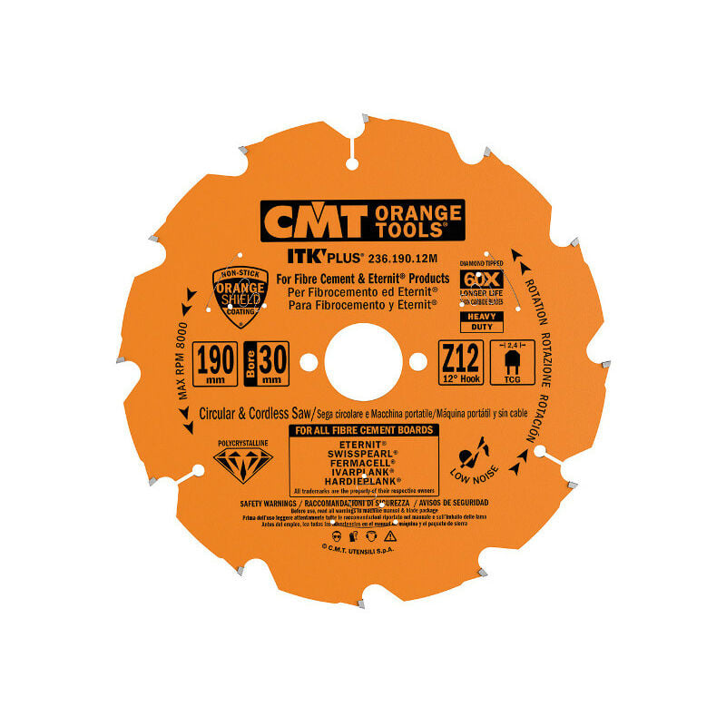 Lame diamant 210 z=12 pour fibrociment - Alésage 30mm - CMT