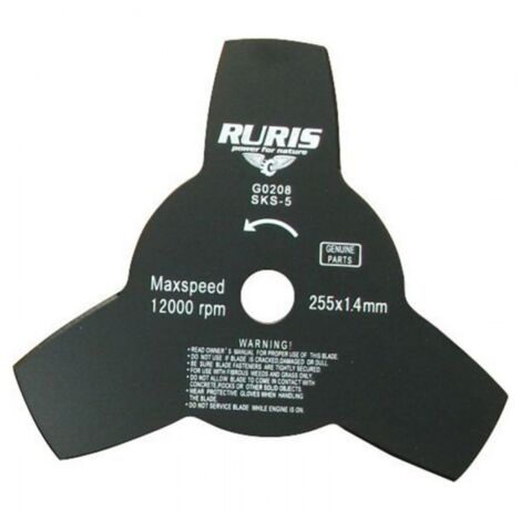Lame couteau Ruris 3 dents 255mm pour débroussailleuse