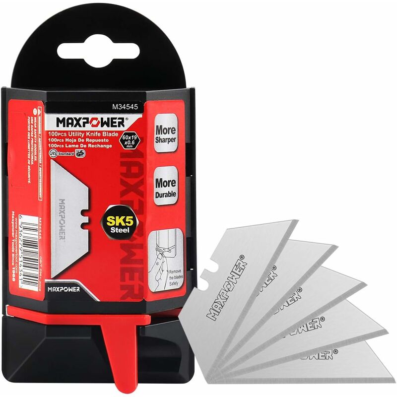 Lame Cutter Trapeze 100 Pièces Lame Cutter,SK5 Lame de Cutter Trapeze Utilitaire Lourde d’Acier Trempé Supérieur avec Distributeur