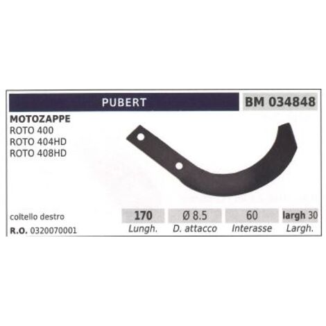Lame de coupe, droite pour cultivateur rotatif ROTO 400 PUBERT