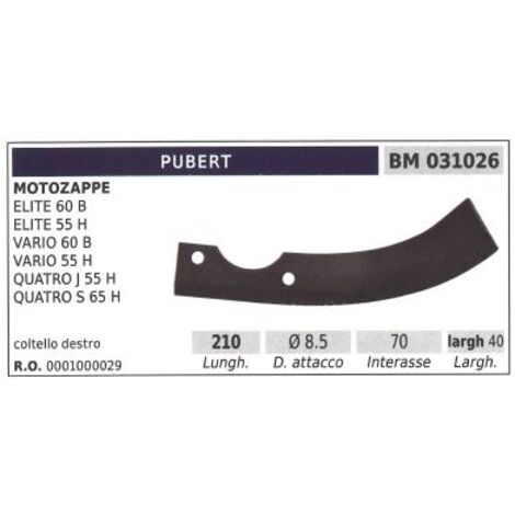 Lame de coupe droite pour motoculteur ELITE 60B PUBERT