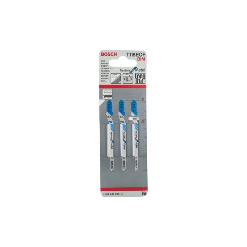 Bosch - Lame de Scie Sauteuse t 118 eof, 1.5mm Pas, 83mm Longueur, Lot de 3