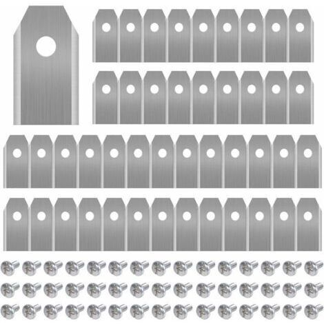 Lame de Rechange en titane pour Tondeuse Husqvarna/Automower/Yardforce/Gardena, Lot de 45 Lame de tondeuse à gazon, Faucheuses à Gazon accessoires avec vis，Robuste (3 g / 0.75 mm)，Argent--