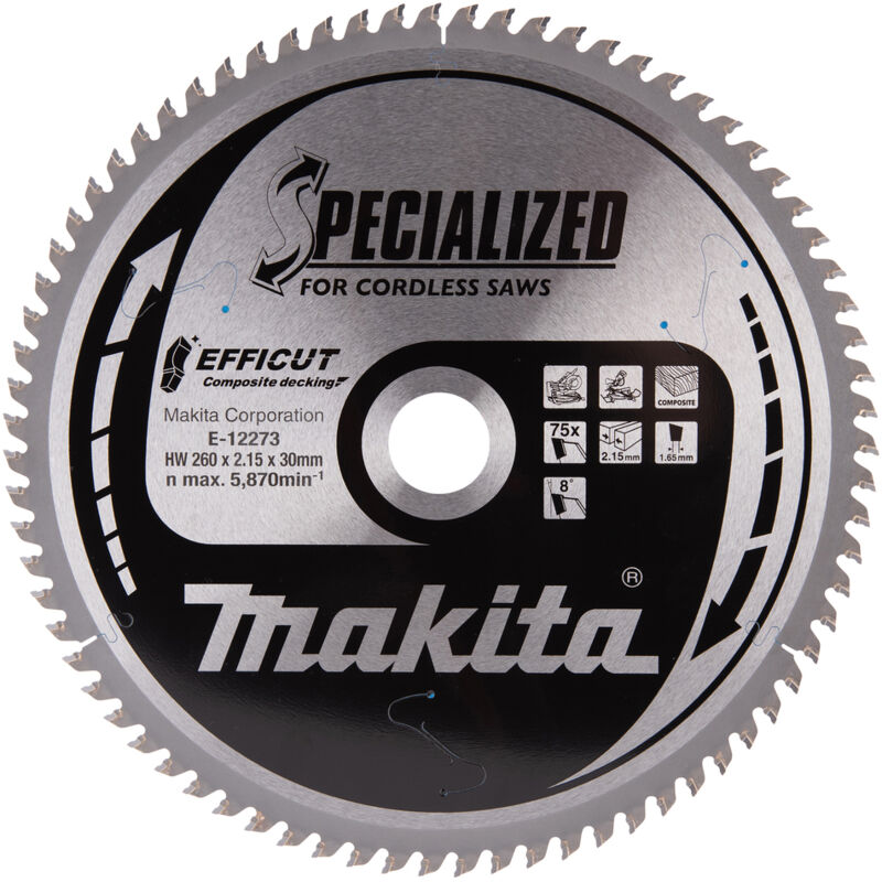 E-12273 Efficut tct Lame de Scie Circulaire 260x30mm 75 Dents 2,15mm Bois - Makita