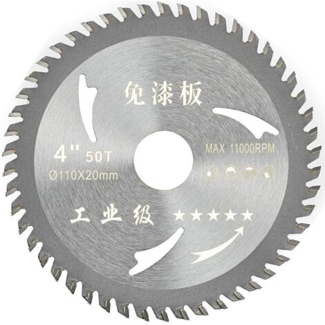 Lame de scie 4 pouces 50 dents en alliage, spécial panneaux sans revêtement, coupe sans éclat, compatible meuleuse d’angle, menuiserie