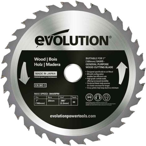 Lame de scie à bois Evolution 180 mm / 30 dents avec pointe Widia TCT pour tronçonneuses