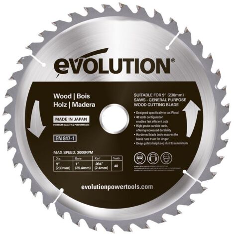 Lame de scie à bois Evolution 230 mm / 40 dents avec pointe Widia TCT pour tronçonneuses