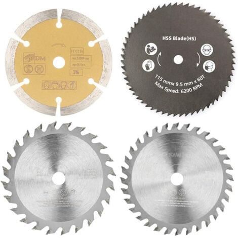 Lame de Scie au Carbure Multifonction 115 X 10 Mm Lot de 4 Lames de Scie Circulaire en Plastique-JUSCH