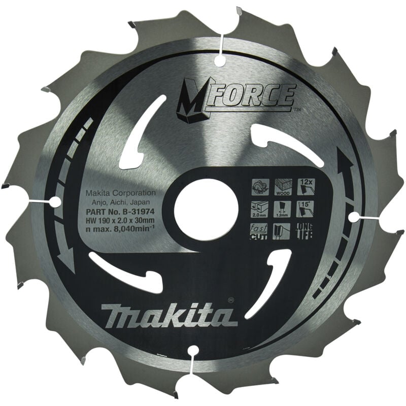 B-31974 Lame de scie circulaire Makforce tct 190x30mm 12T HS7611J Bois - Makita
