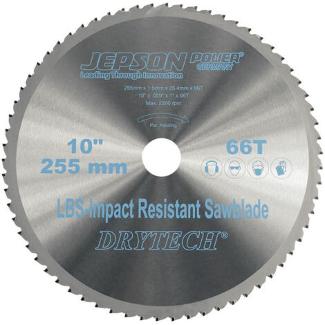 Lame de scie carbure Drytech D-255x25.4x1.5mm 66Z pour acier à parois minces LBS résistant aux chocs Jepso