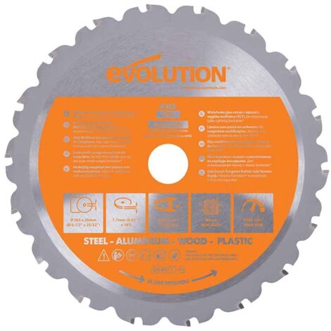 Lame de scie carbure multi-usages Evolution RAGE 165 mm / 18 dents TCT pour tronçonneuses