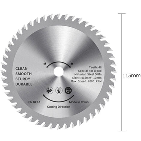 Lame de scie circulaire 115 mm TCT Coupe-bois en acier allié 48 dents Scies de finition en carbure pour la coupe du bois Arbre lisse de 1-1/4 pouce (32 mm)
