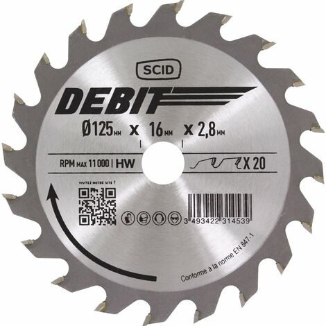 Lame de scie circulaire 125mm – Alésage 16mm – 20 dents carbure pour bois dur – Coupe précise – 231453 – Scid