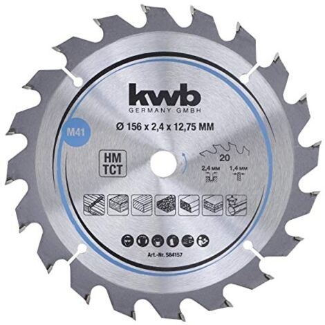 Lame de scie circulaire 156 mm 20 dents – 584157 – Carbure pour bois massif et panneaux – Ø alésage 12,75 mm – Épaisseur 1,4 mm – KWB - MM 1 PC