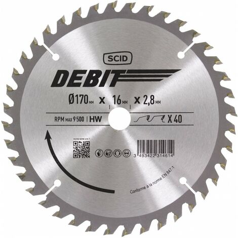 Lame de scie circulaire 170 mm – 40 dents – Alésage 16 mm – Épaisseur 2,8 mm – Pour bois dur et teck – Coupe précise et efficace – Scid
