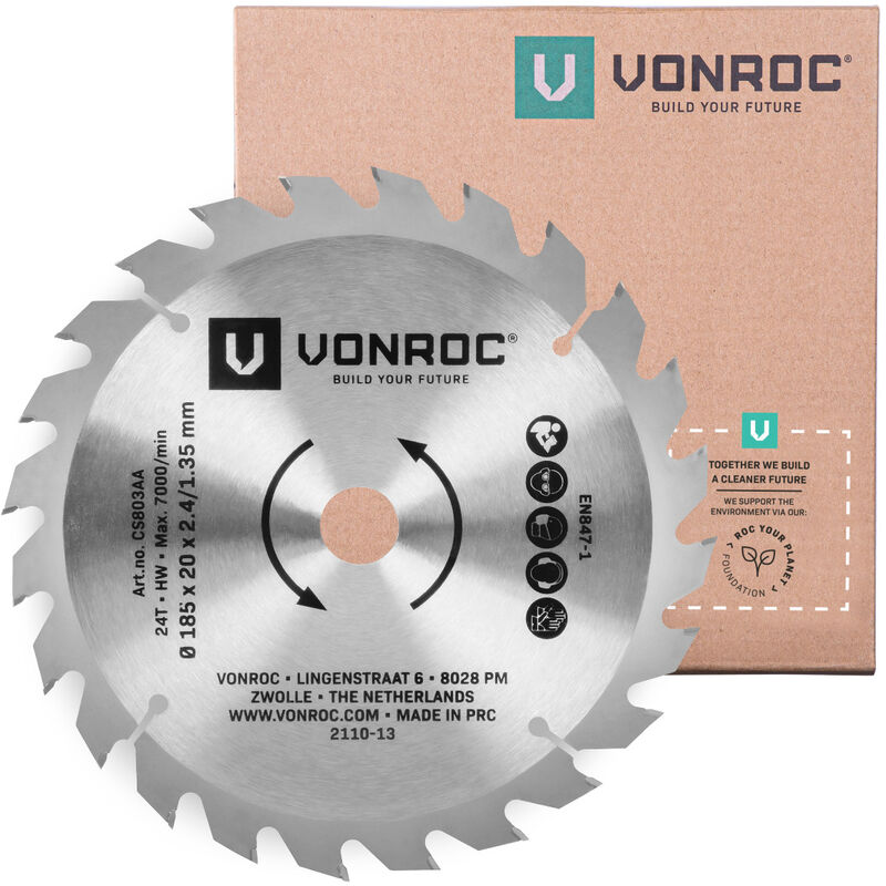 Vonroc - Lame de scie circulaire - 185x20mm - 24T - Pour bois - Universelle