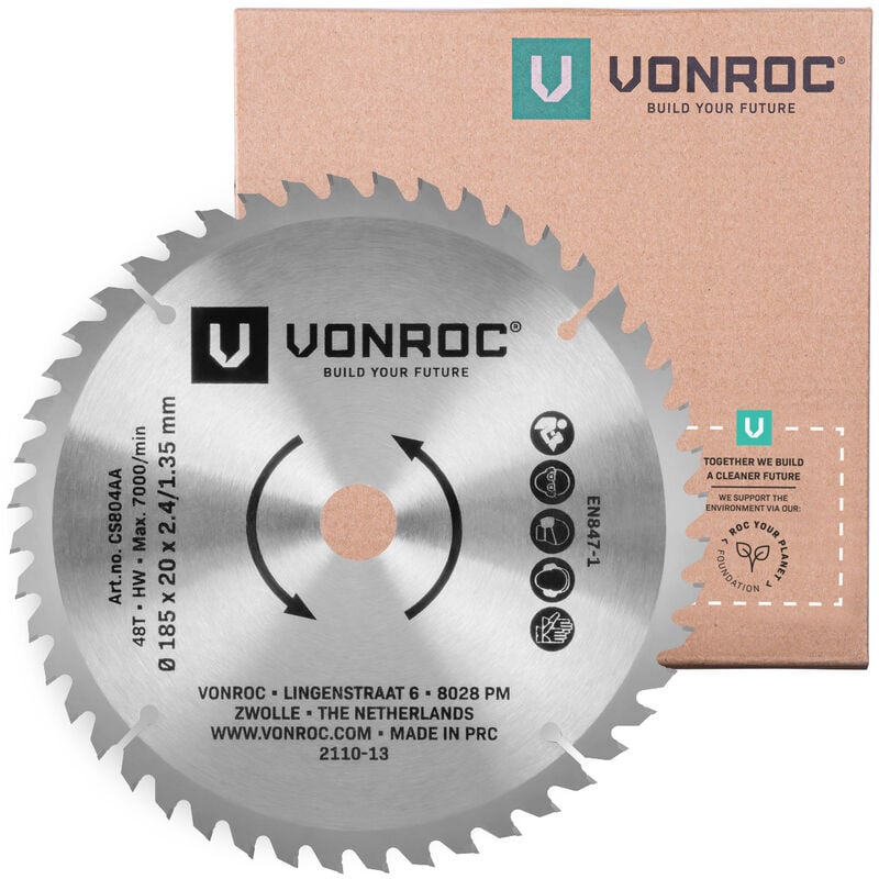 Vonroc - Lame de scie circulaire - 185x20mm - 48T - Pour bois - Universelle