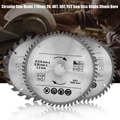 Lame de scie circulaire 210 mm, 24, 48 ou 60 dents, disque de scie TCT, alésage 30 mm