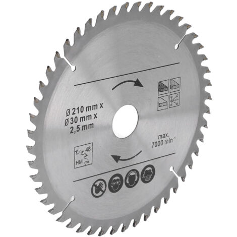 Lame de scie circulaire 210 mm carbure universelle pour bois, plastique et matériaux composites.