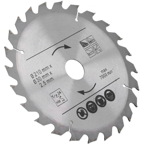 Lame de scie circulaire 210 mm en carbure, 24 dents pour coupe précise bois et plastique, compatible scie à onglet et scie de table.