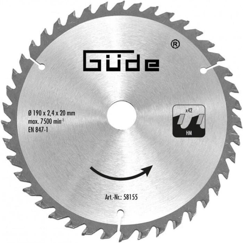 Güde - Lame de scie circulaire ø 190 mm - 42 dents pour G58124 et G58238