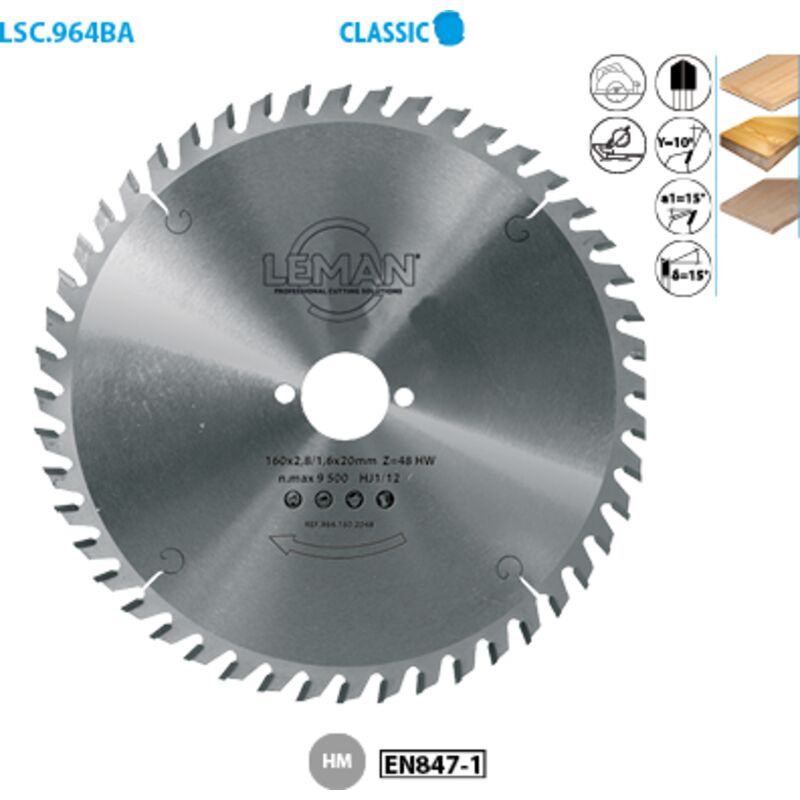 Image of Lama circolare per macchine portatili Classic ø 160 Foro 20 Spessore 1,8/1,2 Nbrnts 48