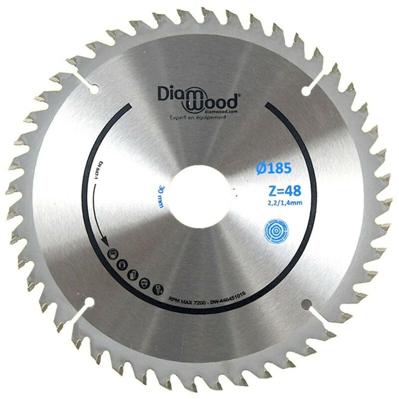 Diamwood - Lame Scie Circulaire Portative Universelle hm Finition Bois - Scie Circulaire Portative - Diamètre 185 mm - 48 Dents Alternées Positives
