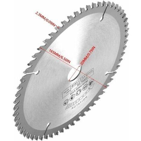 Lame de scie circulaire AIERQ à 60 dents, lame de 165 mm, lame de scie circulaire en carbure d'argent, adaptée à la coupe du cuivre, du fer, de l'aluminium, du plastique et du bois.