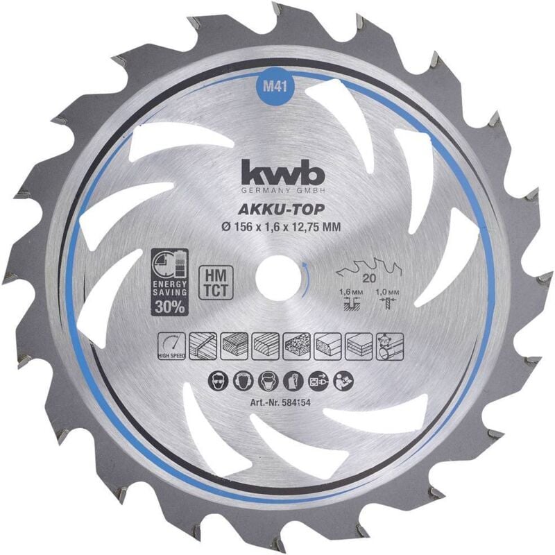 KWB - 584154 Lame de scie circulaire au carbure 156 x 12.75 x 1.0 mm Nombre de dents: 20 1 pc(s)