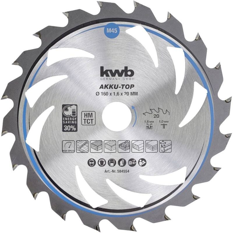 KWB - 584554 Lame de scie circulaire au carbure 160 x 20 x 1.0 mm Nombre de dents: 20 1 pc(s)