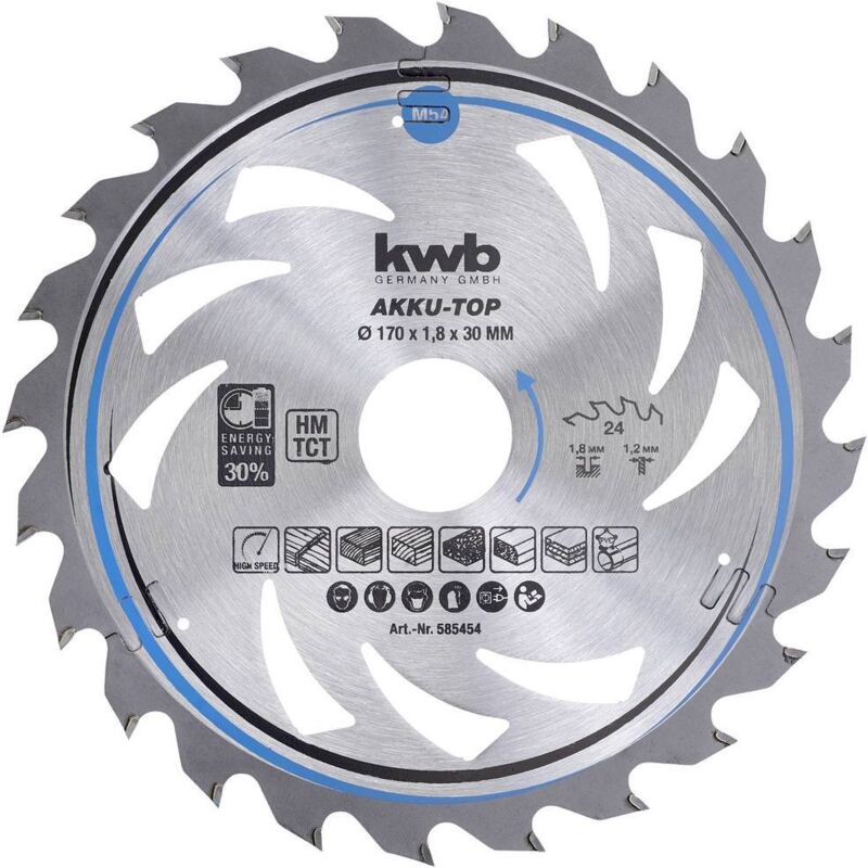 KWB - 585454 lame de scie circulaire easy cut coupe fine avec dents alternées spéciales 24 dents ø 170 x 30 mm