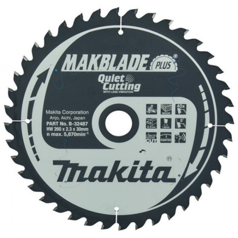 Makita MAKBLADE lame de scie 260x30x40Z B 32487 Durchmesser: 260 mm Dicke:1.8 mm lame de scie