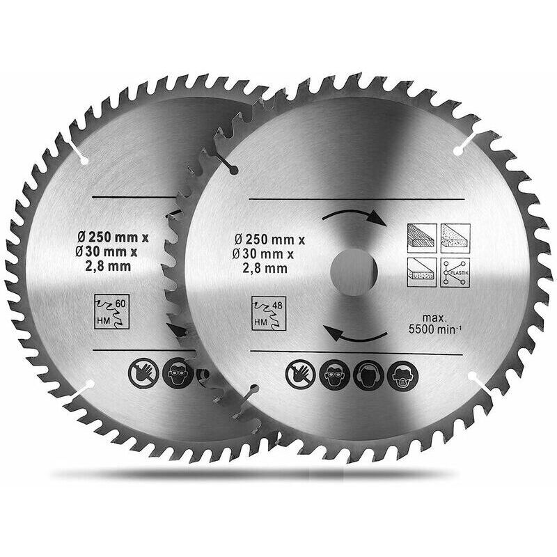 Ayyqh - Lame de scie circulaire Bois 250 x 30 mm, Lame de scie de alliage de carbure 48T et 60T, pour le tronçonnage du bois naturel, du bois dur, du
